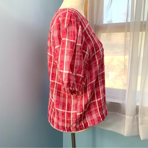 NWT Madewell Azalea Plaid Short Puff Sleeve Popover Top - Picture 7 of 10